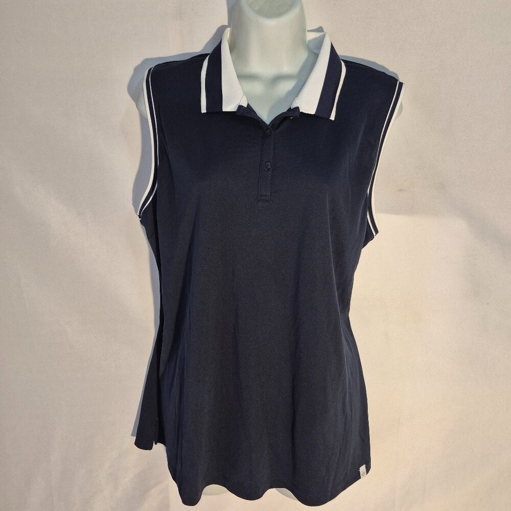 LADY HAGEN sleeveless athletic top, blue w/ white trim in size XL